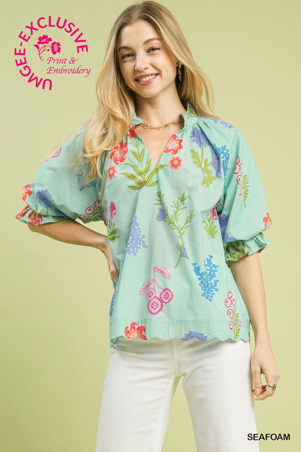 Catherine Seafoam Printed Top