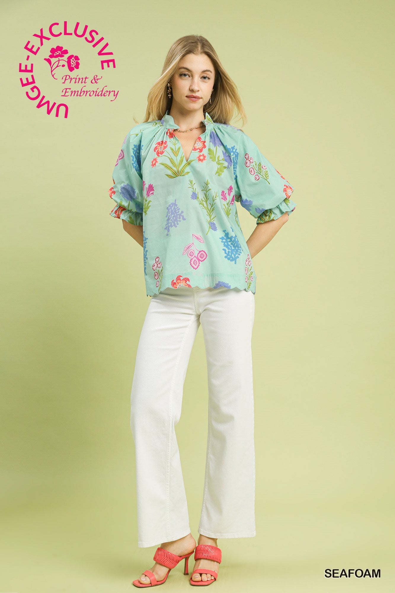 Catherine Seafoam Printed Top