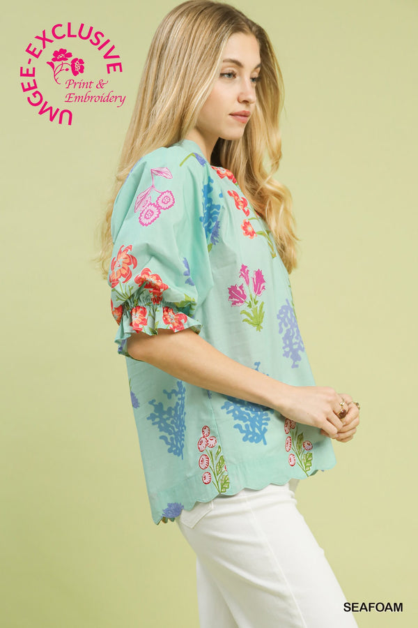 Catherine Seafoam Printed Top