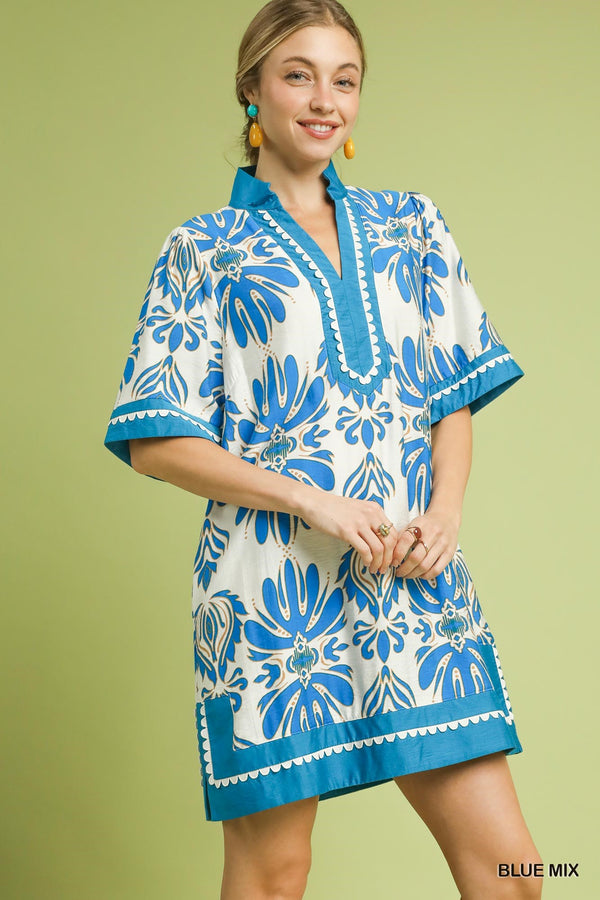 Jessa Blue Large Print Dress