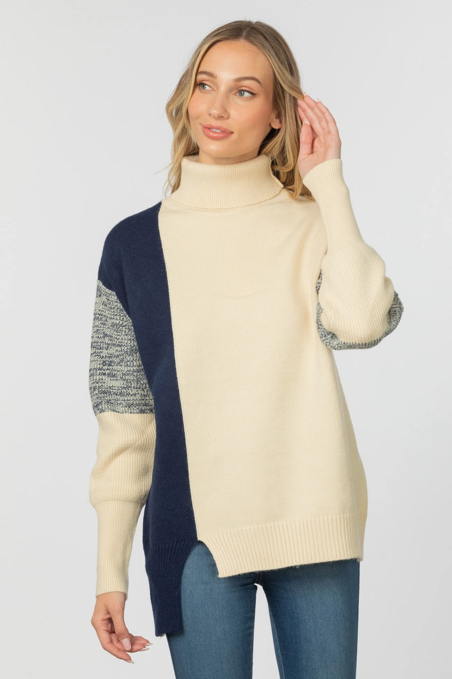 Navy & Camel Colorblock Sweater