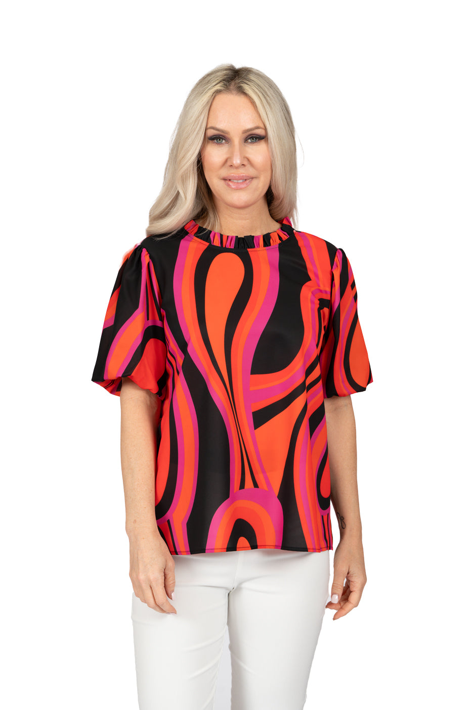 Sass Orange Fuchsia Black Top