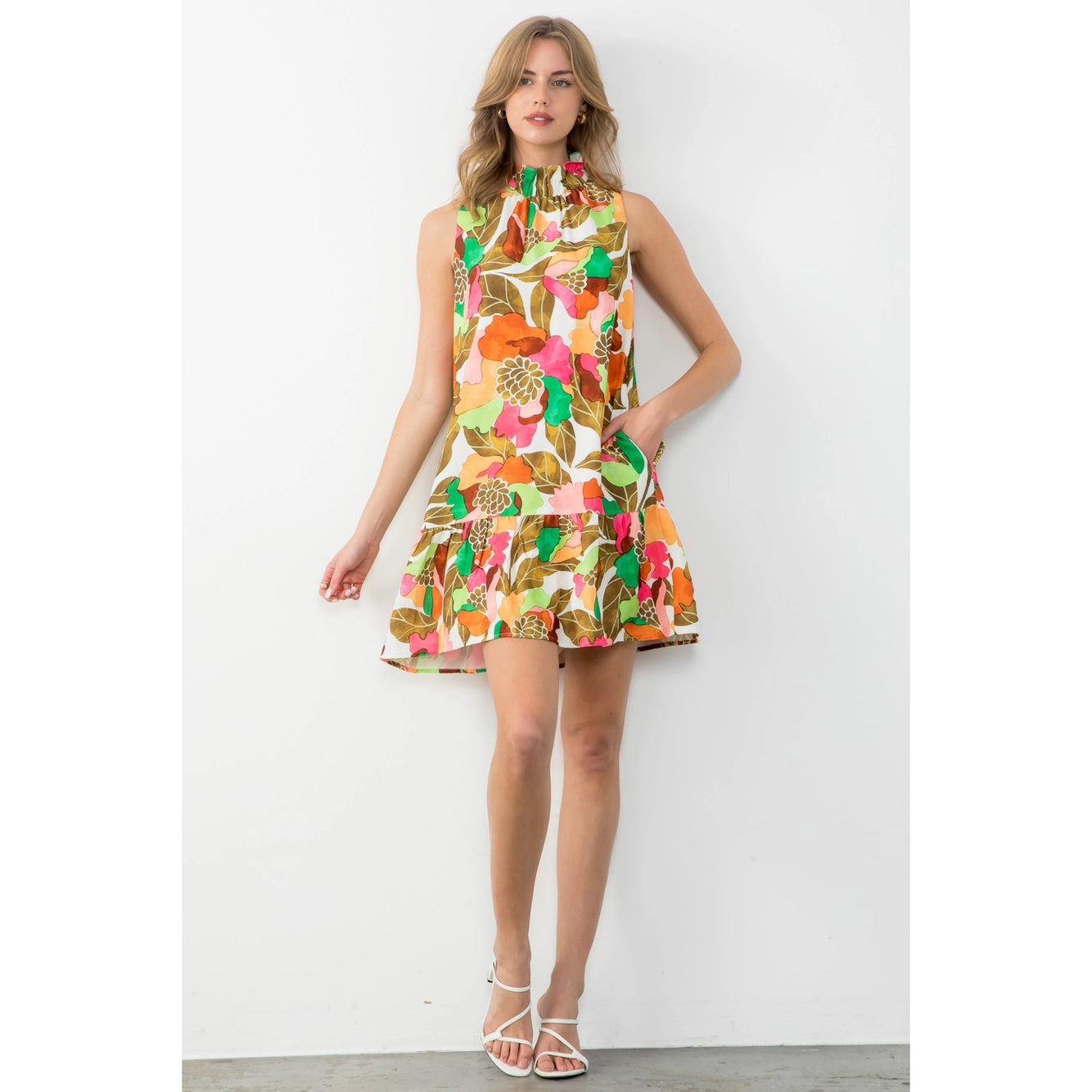 Ashley Mock Neck Floral Print Dress