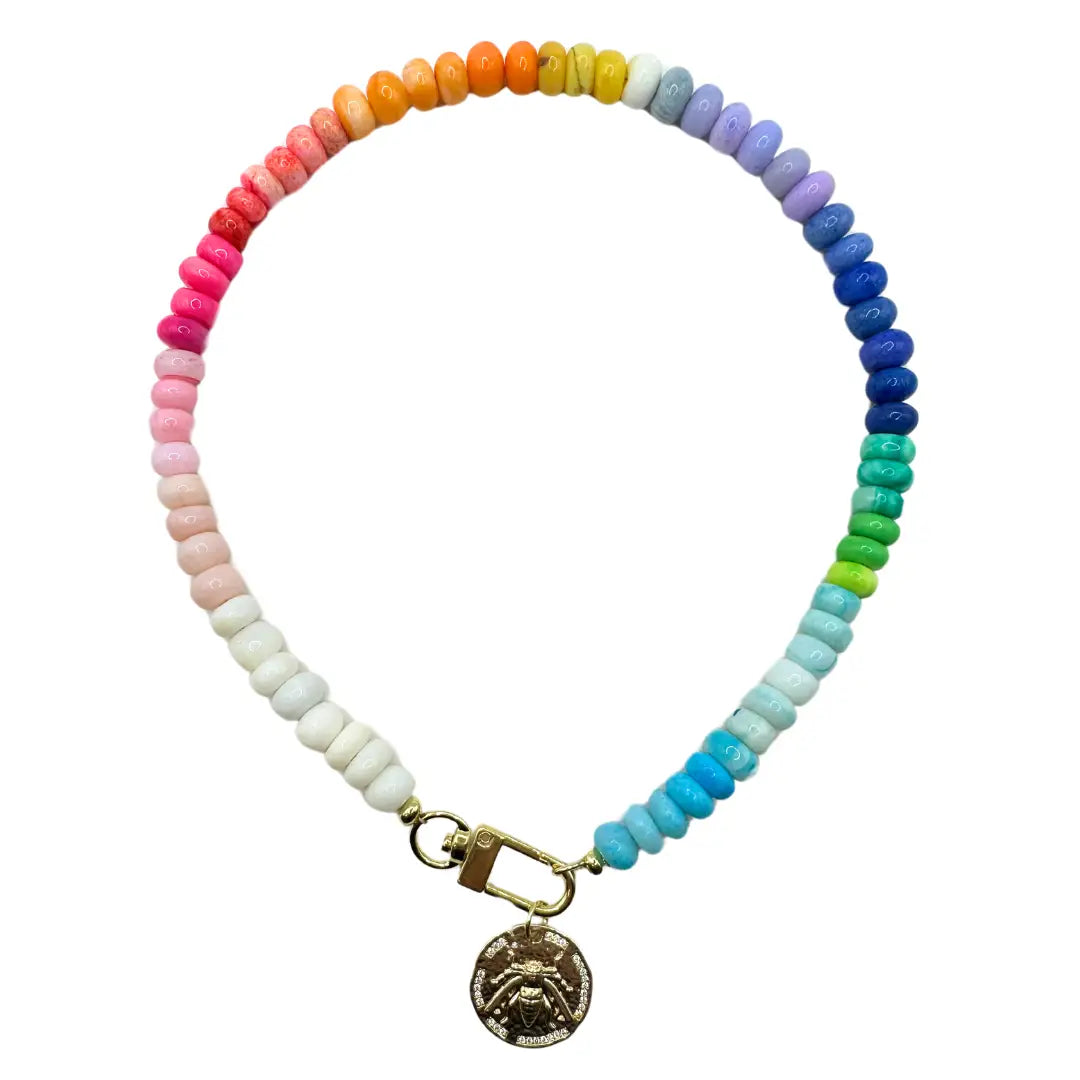 Bee Medallion Rainbow Candy Collar Necklace