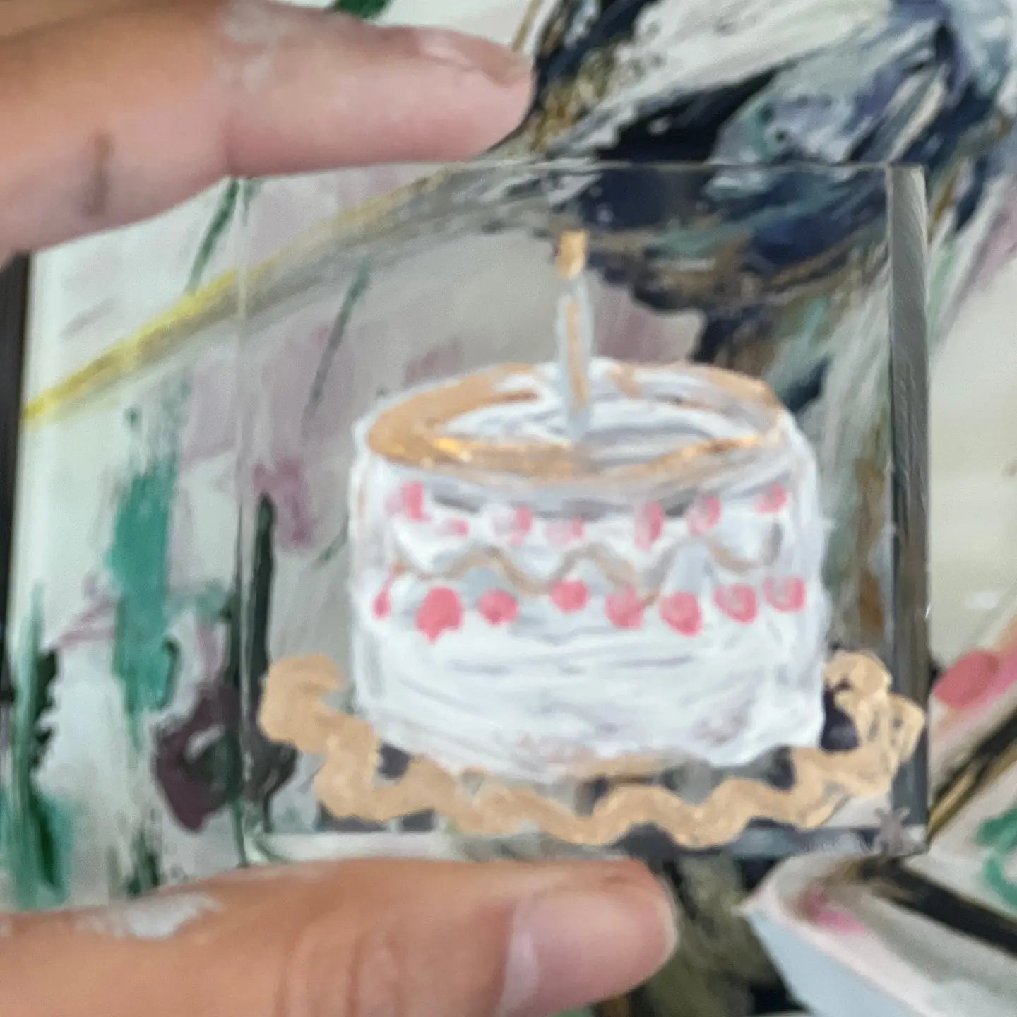 Birthday Cake on Lucite Mini Art