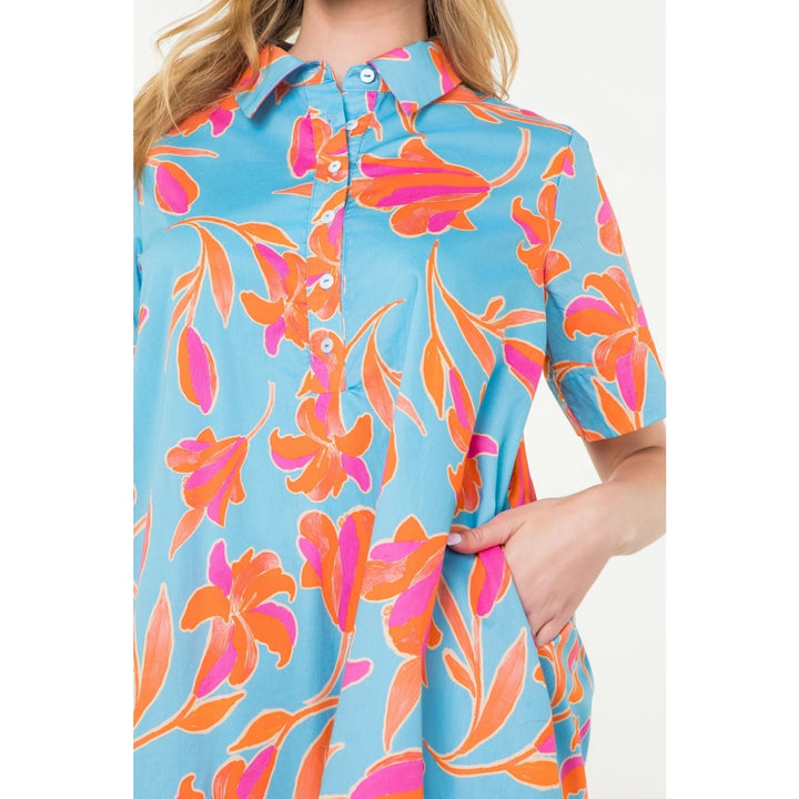 Belle Blue & Orange Floral Shirt Dress