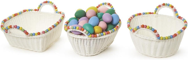 White Wicker Basket with Multicolor Beads