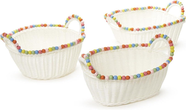 White Wicker Basket with Multicolor Beads