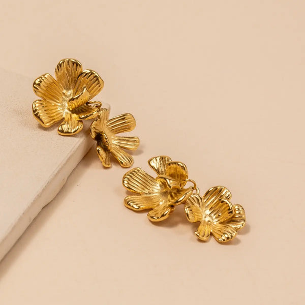 Double Flower Gold Earrings