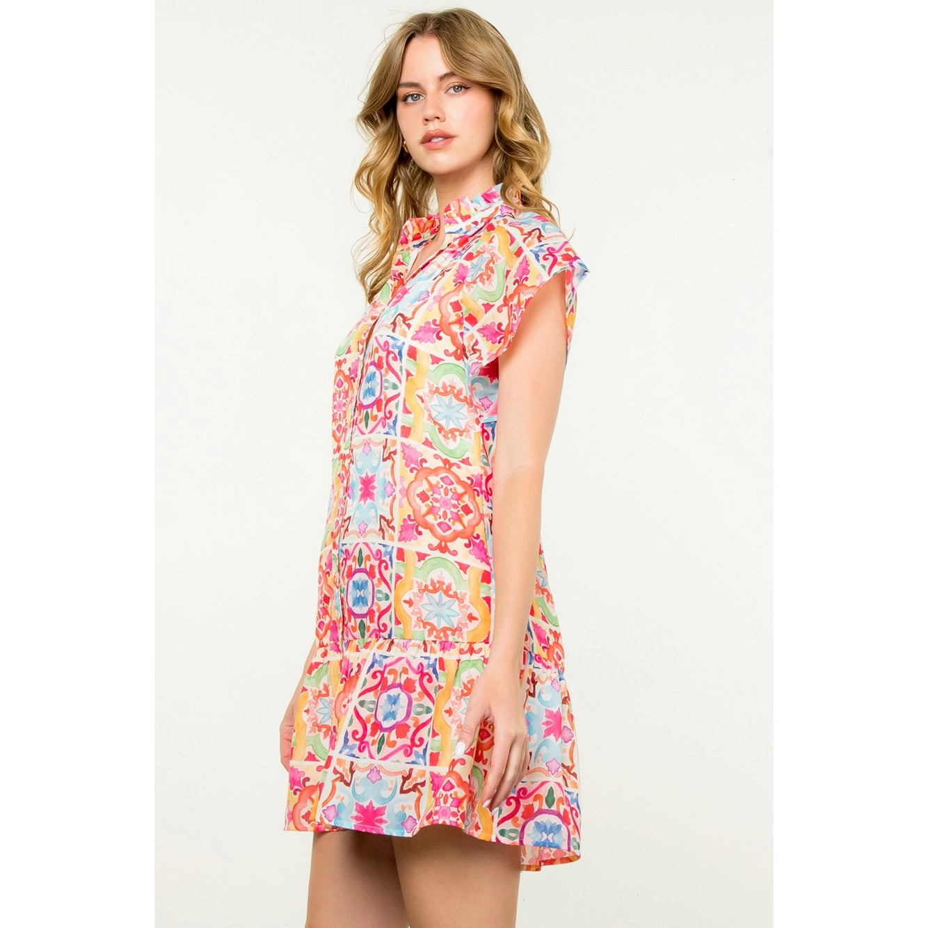 Ana Bright Mosiac Tile Print Dress