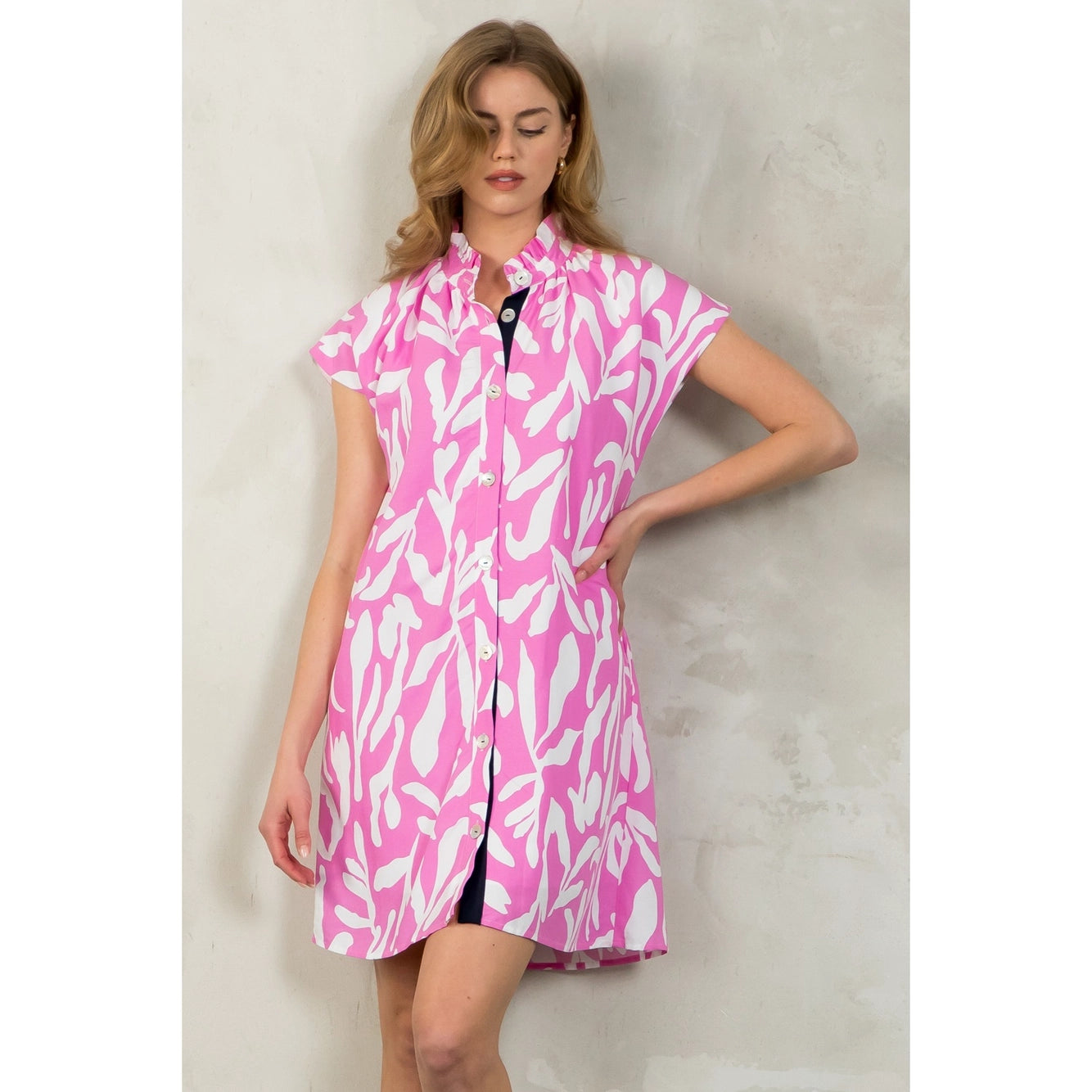 Hailey Button Up Pink & White Dress