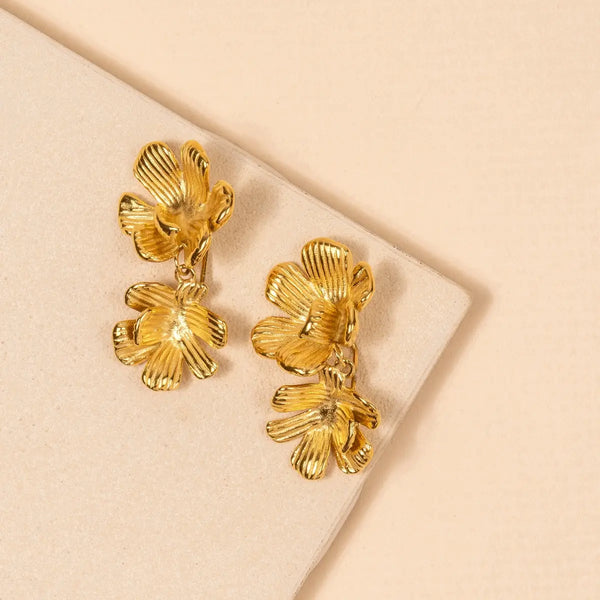 Double Flower Gold Earrings
