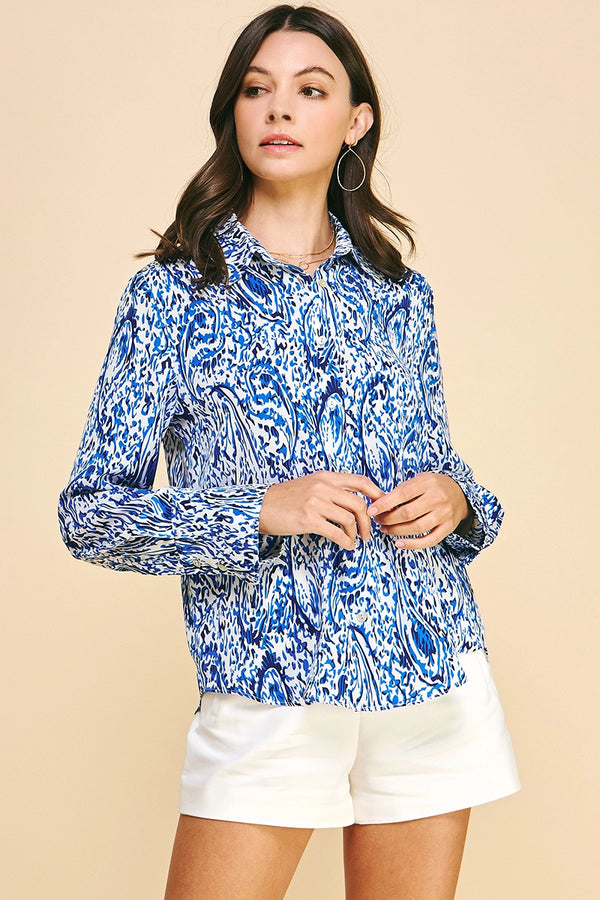 Blue & White Paisley Blouse