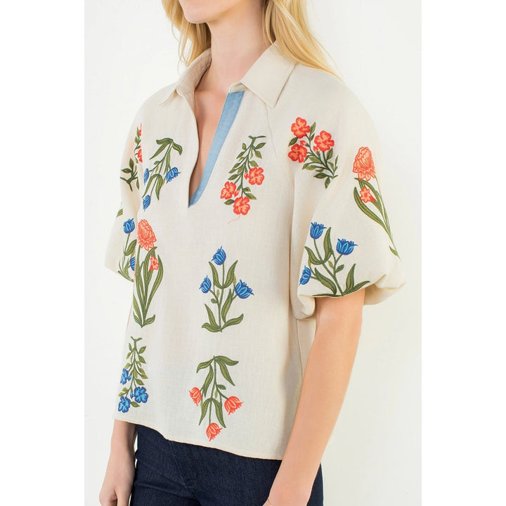 Marla Cream Embroidered Floral Top