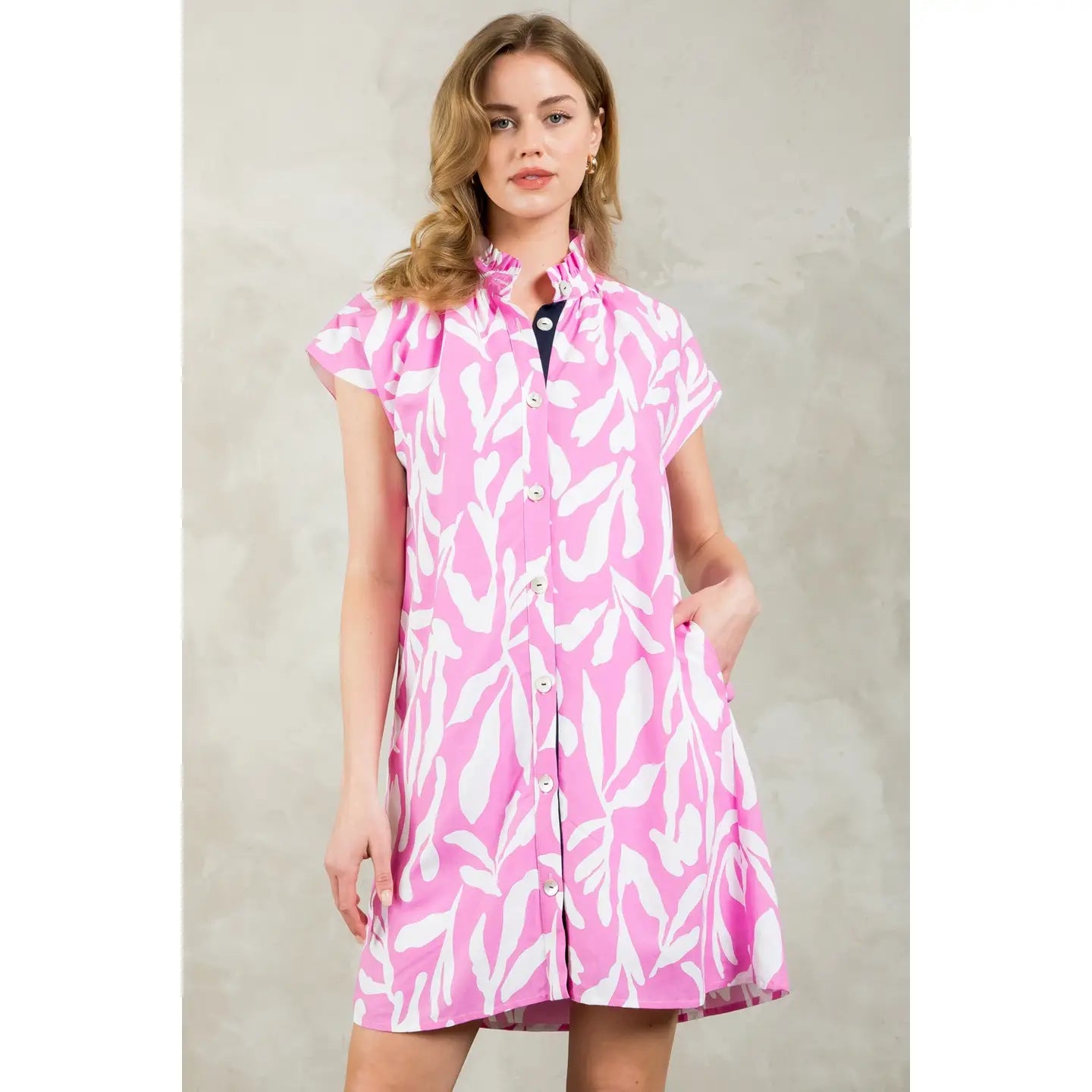 Hailey Button Up Pink & White Dress