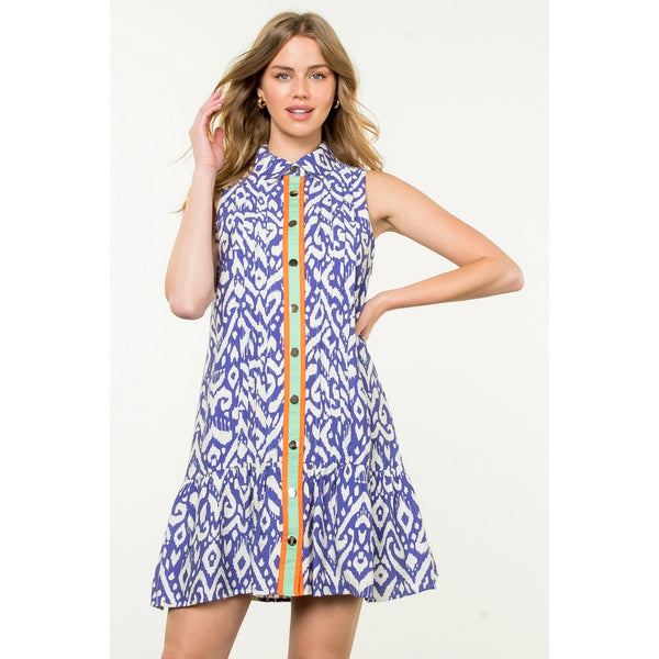 Natalie Sleeveless Blue & White Dress