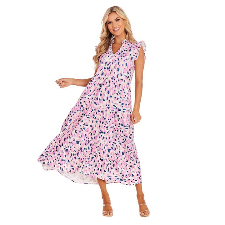 Adair Pink Dot Tiered Maxi Dress