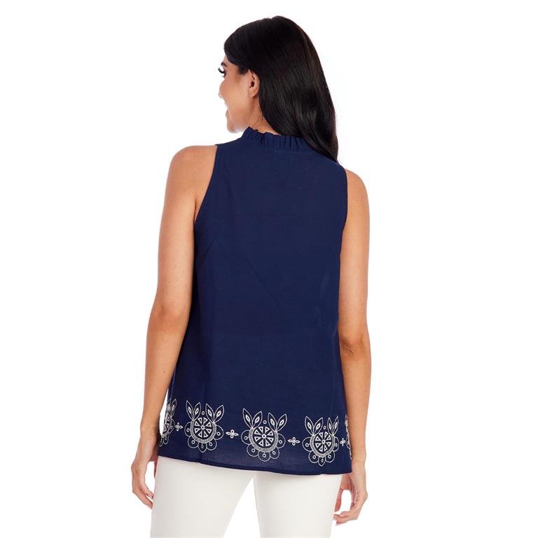 Luca Navy Embroidered Top