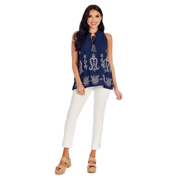 Luca Navy Embroidered Top