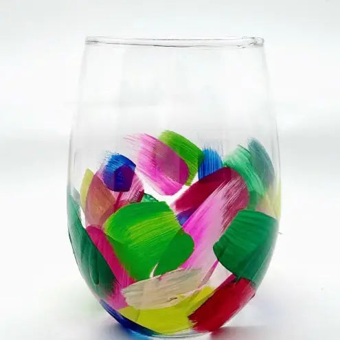 Brushstroke Handpainted Stemless Wine Set/2