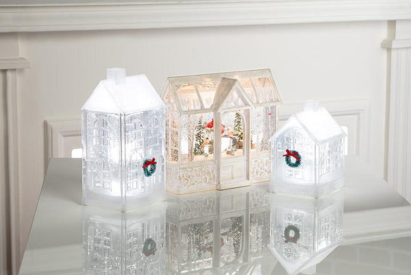 Clear Glitter House LED Lantern