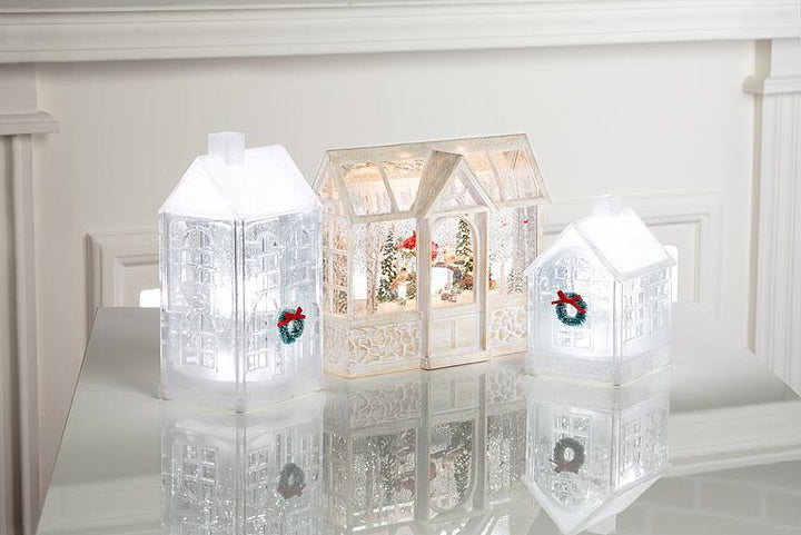 Clear Glitter House LED Lantern