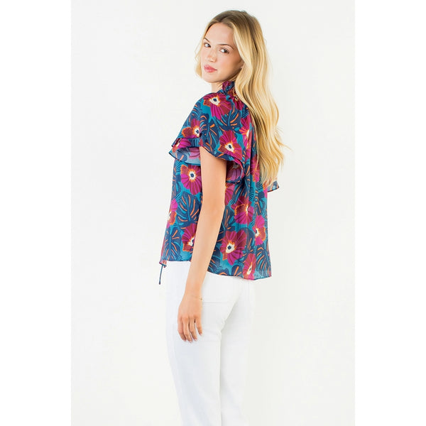 Franny Flutter Sleeve Navy Floral Top