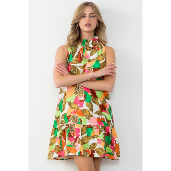 Ashley Mock Neck Floral Print Dress