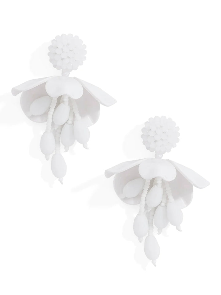 White Handmade Crystal Petal Earrings