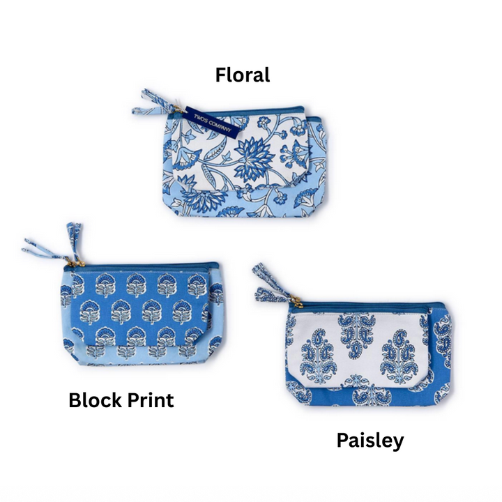 Blue & White Printed Cosmetic Pouch Set/2