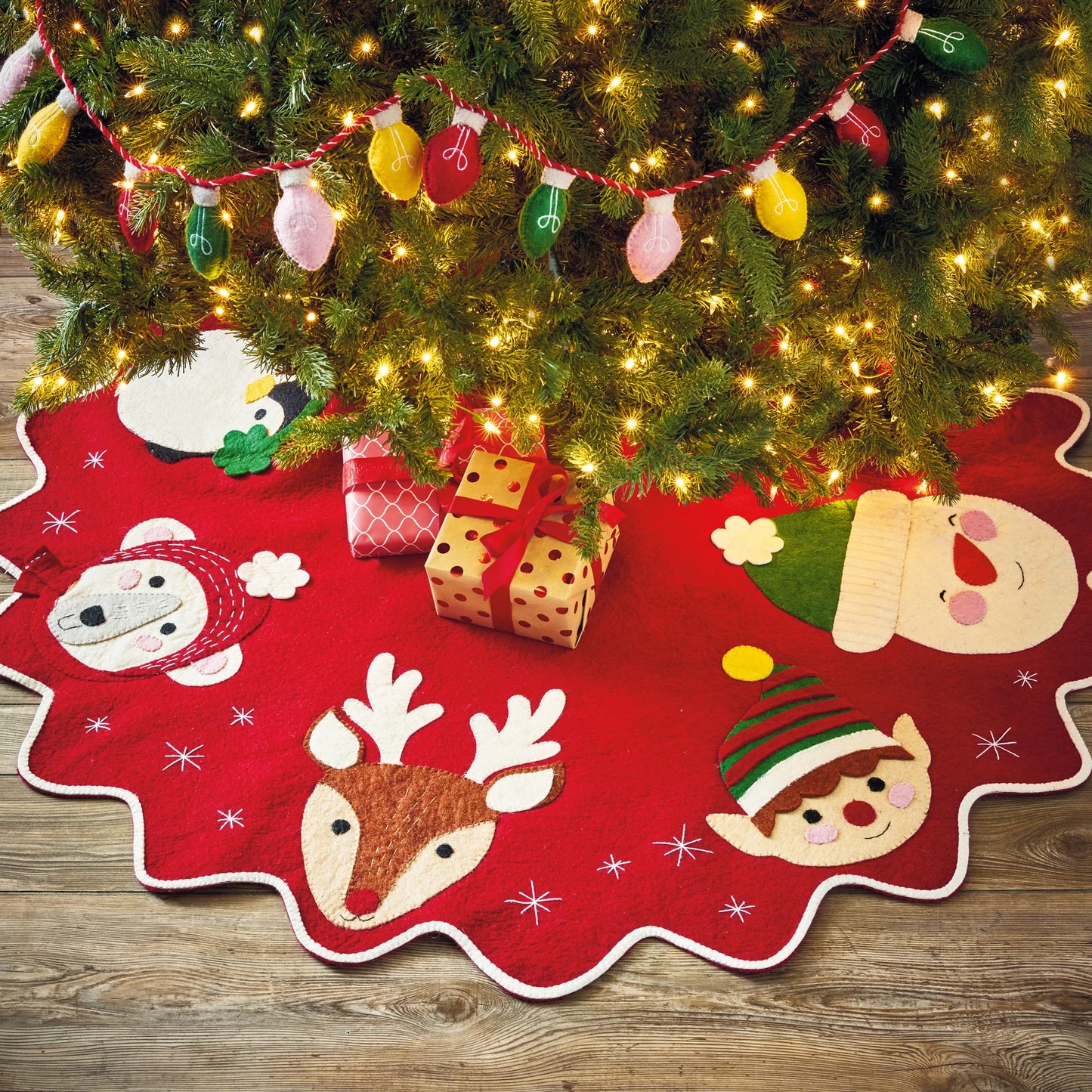 Holiday Cheer Red Felt Tree Skirt
