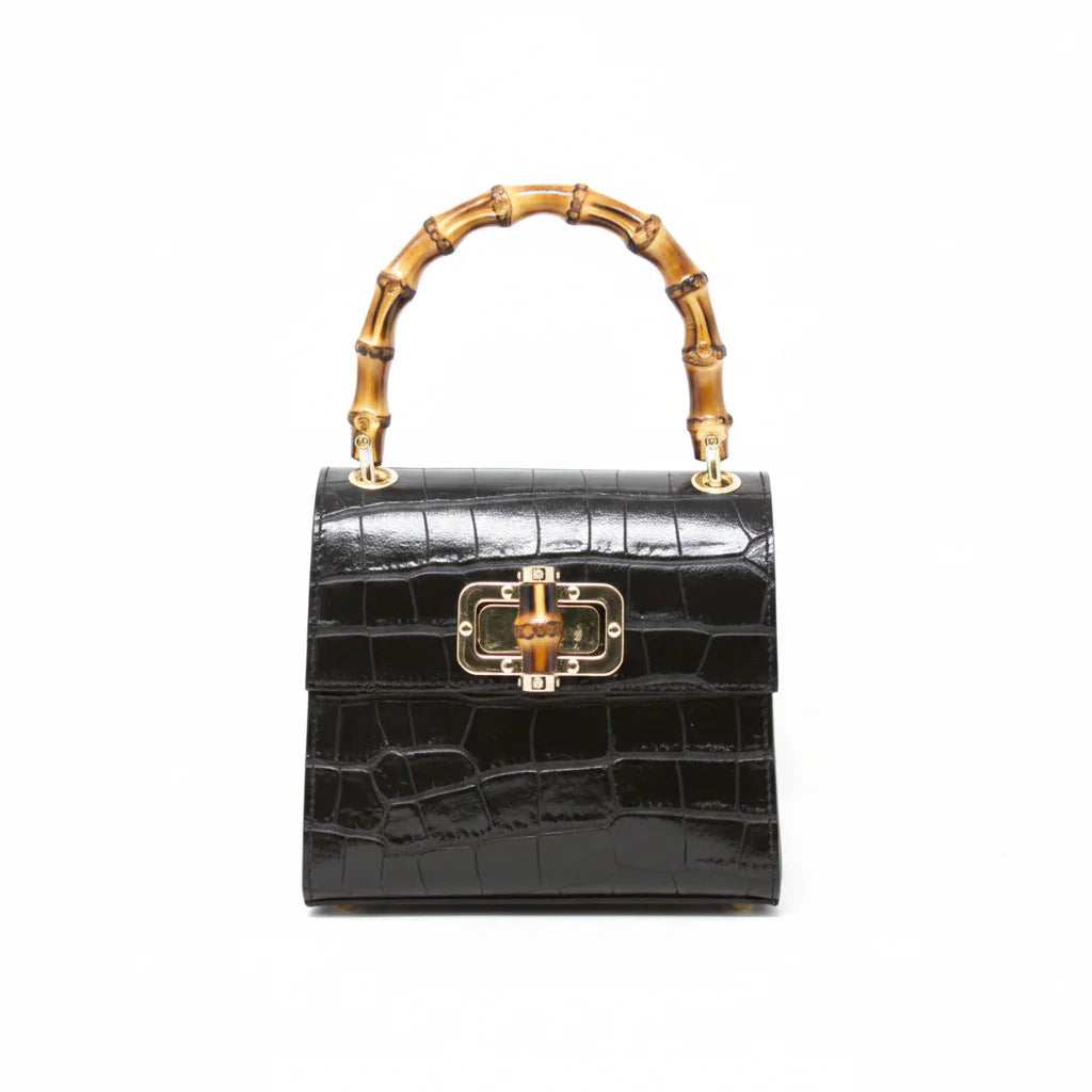 Italian Leather Bamboo Handle Handbag