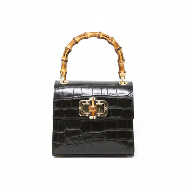 Italian Leather Bamboo Handle Handbag