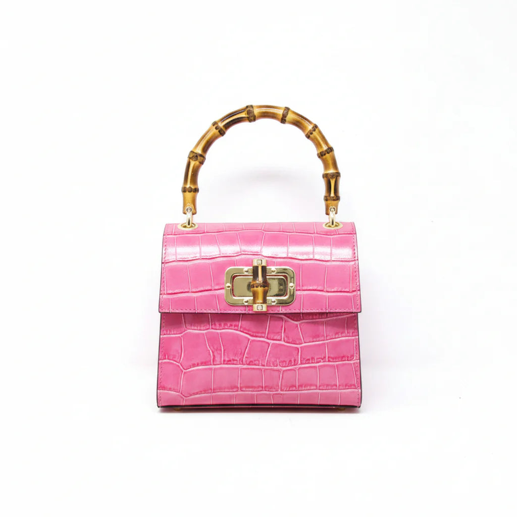 Italian Leather Bamboo Handle Handbag