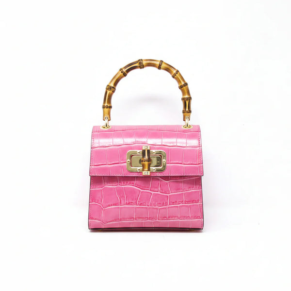 Italian Leather Bamboo Handle Handbag