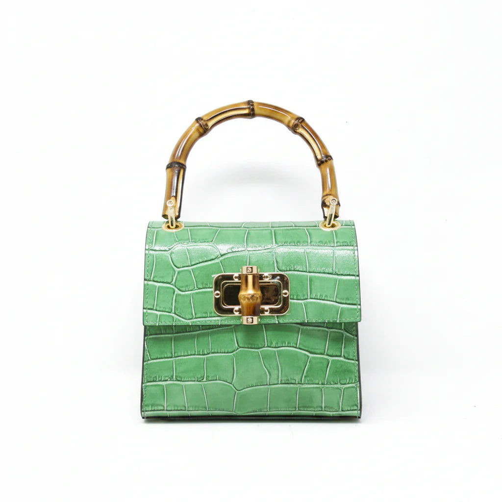 Italian Leather Bamboo Handle Handbag