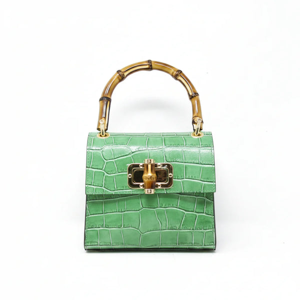 Italian Leather Bamboo Handle Handbag