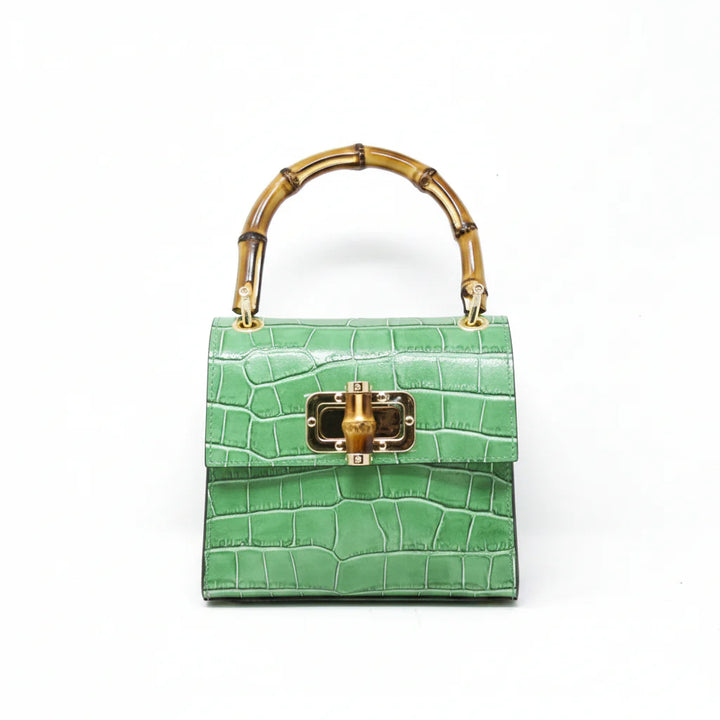 Italian Leather Bamboo Handle Handbag
