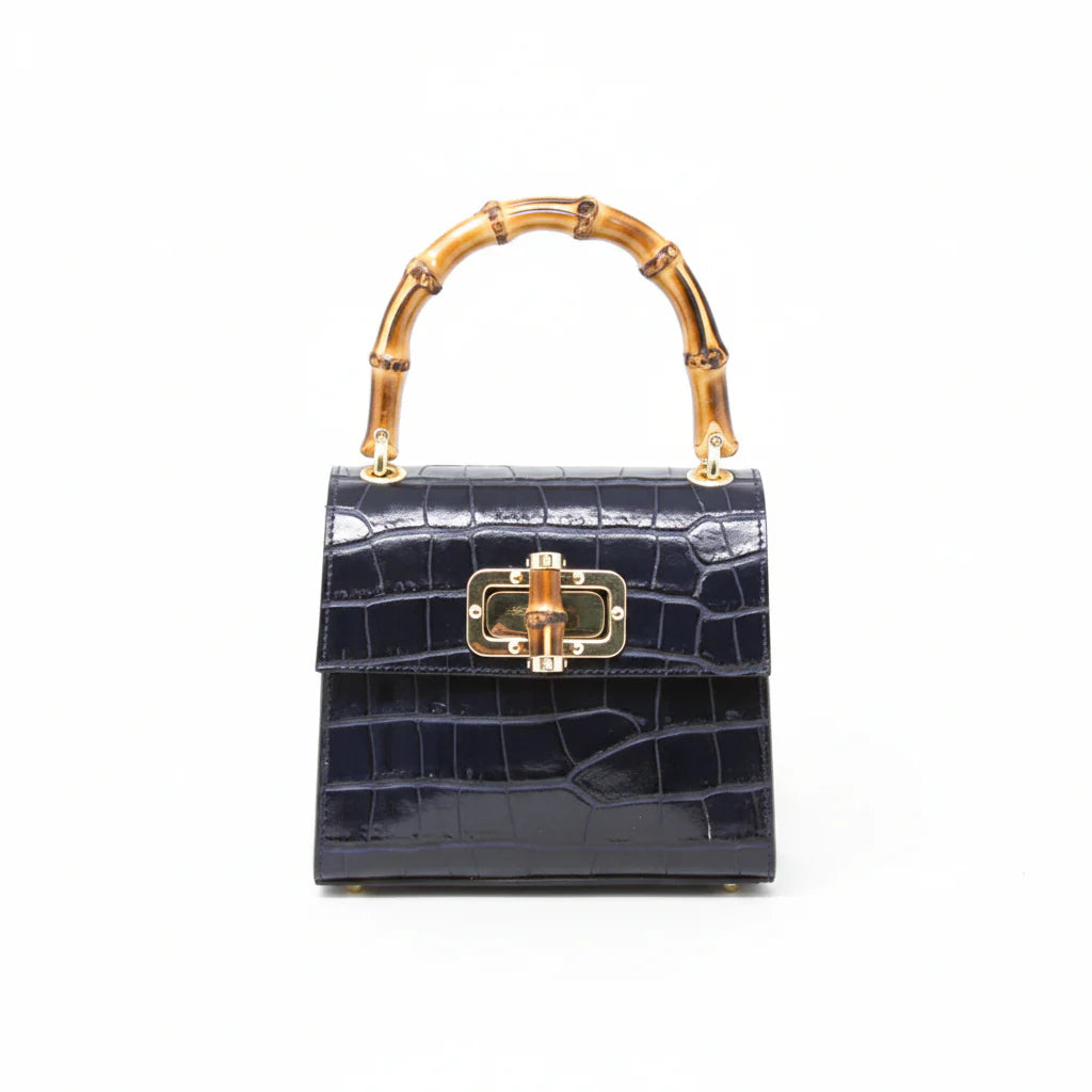 Italian Leather Bamboo Handle Handbag