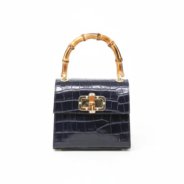 Italian Leather Bamboo Handle Handbag