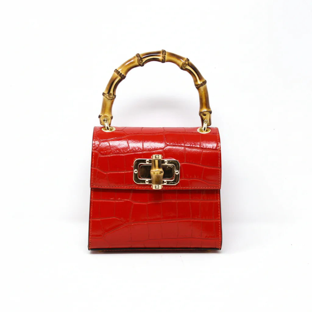 Italian Leather Bamboo Handle Handbag