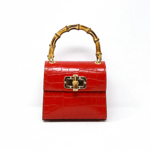 Italian Leather Bamboo Handle Handbag