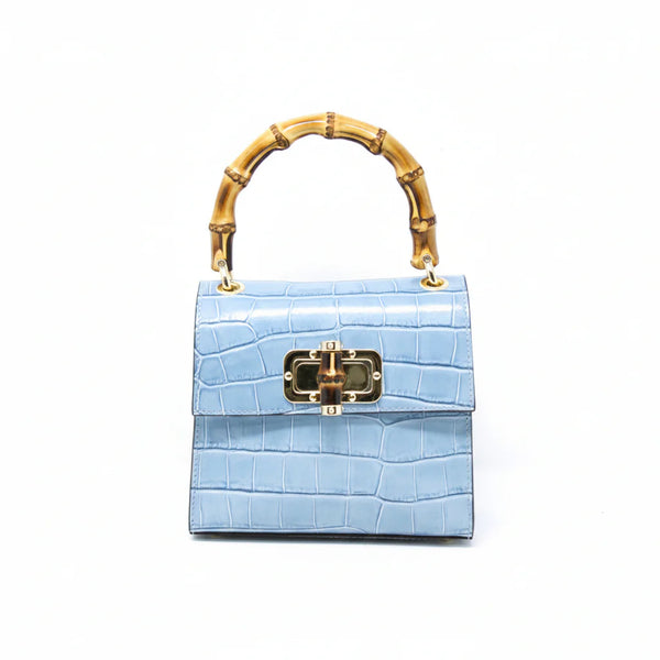 Italian Leather Bamboo Handle Handbag