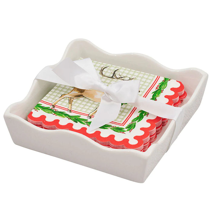 Holly Berry White Wavy Napkin Holder
