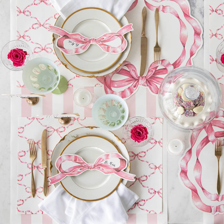 Pink Bow Paper Placemats Set/24