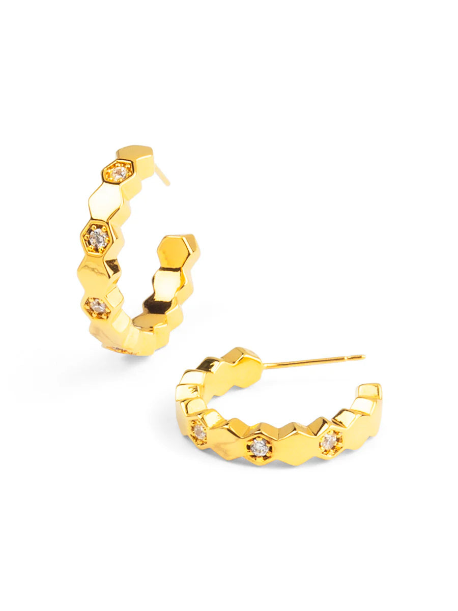 Honeycomb Crystal Hoop Earrings