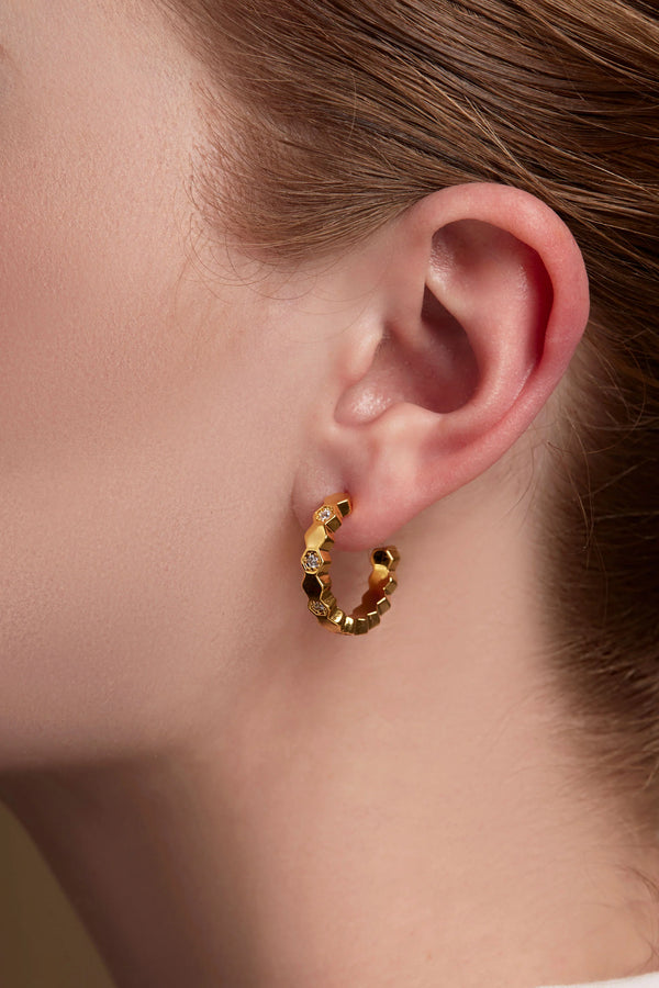 Honeycomb Crystal Hoop Earrings