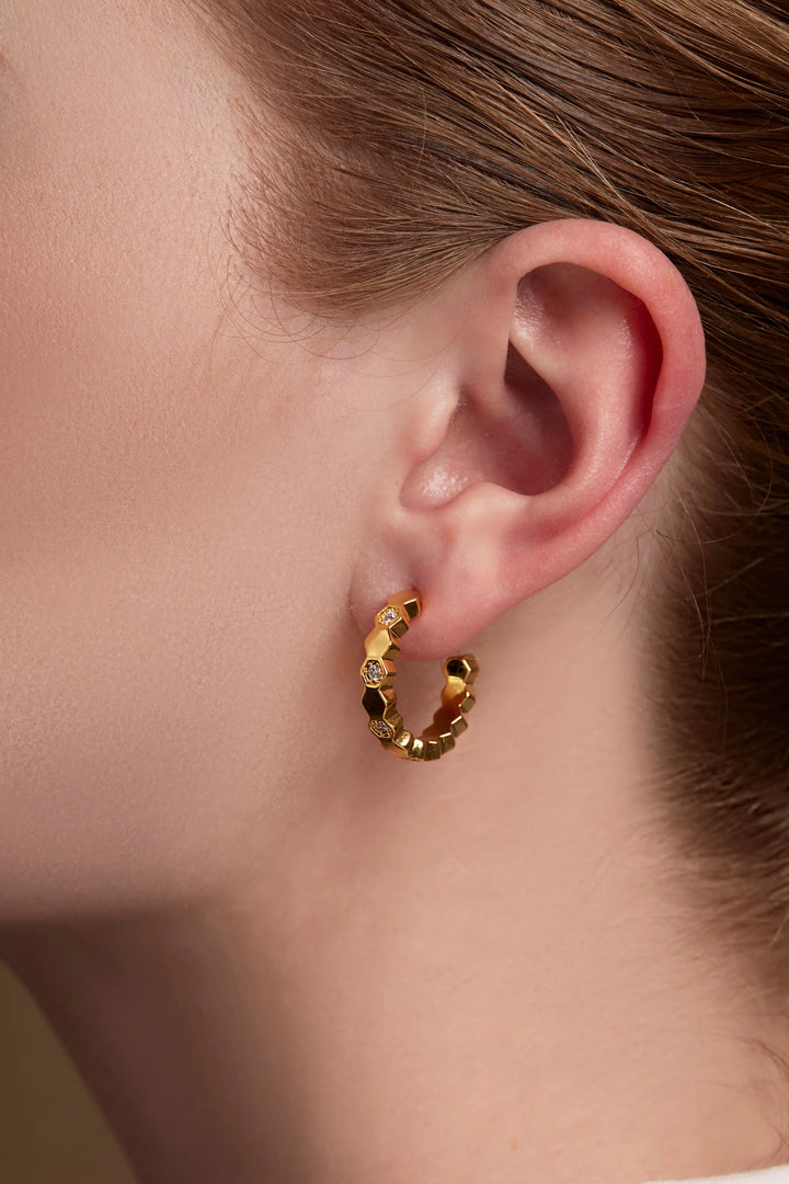 Honeycomb Crystal Hoop Earrings