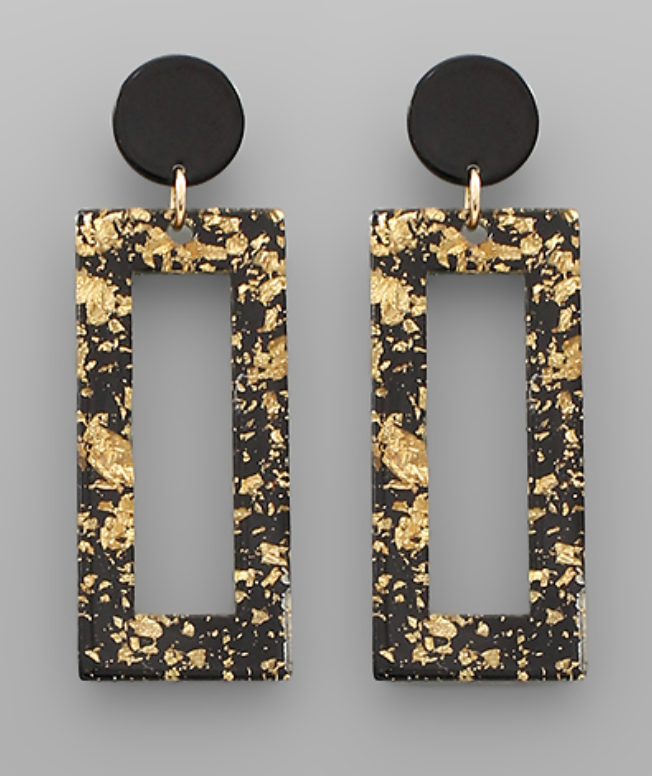 Black Gold Flake Rectangular Earrings