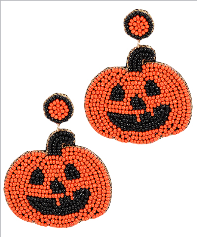 Jack O Lantern Pumpkin Beaded Earrings